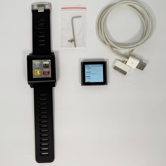 Apple iPod nano 8 GB 6th Generation Platinum with watch band black - Picture 1 of 13